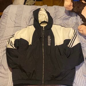 Adidas Black And White Vintage Puffer Jacket For Men.
